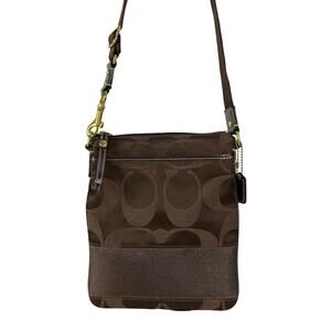 Coach Brown Signature Canvas Swingpack Crossbody Bag File Bag Gold Hardware